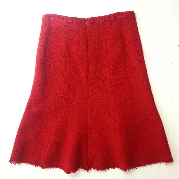 Sandra Angelozzi Red Wooly Skirt with Ribbon Trim - Picture 3 of 9